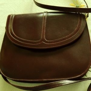 Italian Leather Maroon Purse with Shoulder Strap